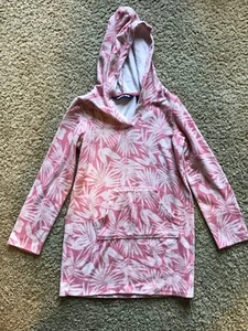 Lands' End Girls S Robe Beach Cover Up Hooded Palm Pink Terry Swim Cover - Picture 1 of 3