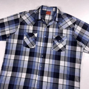 ELY Plains Hemd Herren XL blau grau kariert Western Perlen Druckknopf Langarm Cowboy - Bild 1 von 12