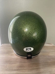 Vtg 70s Arthur Fulmer AF 20 Green Metalflake Sparkle Chopper Motorcycle Helmet L - Bild 1 von 12