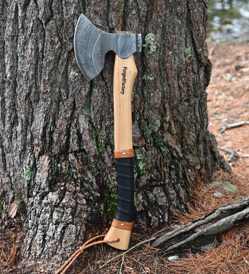 NUEVO Hacha Vikinga Hecha a Mano 20" Acero Damasco Barbudo Camping Hacha Regalo con Funda Foto 1 de 4