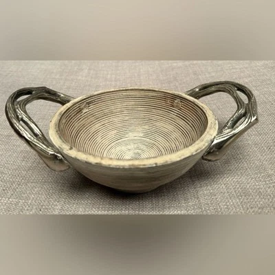 Farmhouse Rustic-Style Woiden Bowl Decorative Metal Handles #06102510 - Image 1 of 4