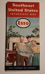 1953 Esso Southeast United States Interstate Paper Map Midwest To East Coast - Picture 1 of 4