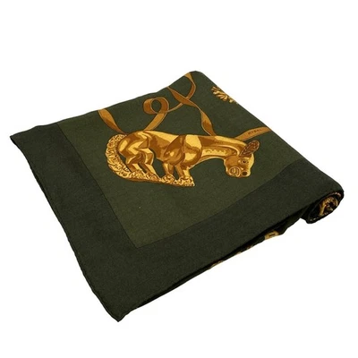 Auth HERMES Carre 140 - Khaki Brown Cashmere Silk Scarf - Image 1 of 4