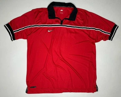 Camiseta polo de fútbol vintage Nike Team Fit a rayas Y2K roja negra | XXL Foto 1 de 4