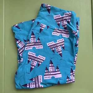 Lularoe Original Disney Castles OS One Size Leggings Buttery Soft Teal Purple - Picture 1 of 3