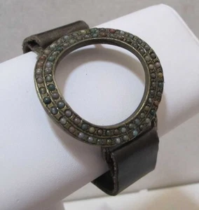 REBEL DESIGNS Open Circle Semi-Previous Stones Brown Leather Snap Bracelet - Picture 1 of 12