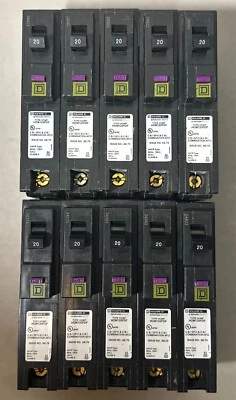 USED 10 PCS Square D HOM120PDF 120V 20A Single-Pole Circuit Breaker - Image 1 of 4