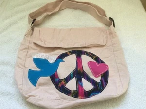 Boho Pink Cloth Purse Peace Sign - Picture 1 of 3