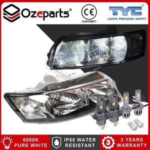 Pair Headlights Black + LED Globes For Holden Commodore VZ SV6 SV8 SSZ SVZ 04~07 - Picture 1 of 6