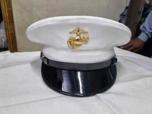 USMC Marine Corps Dress Blues Uniform Artificial Leather Visor Hat Cap 7 1/4 - Picture 1 of 6