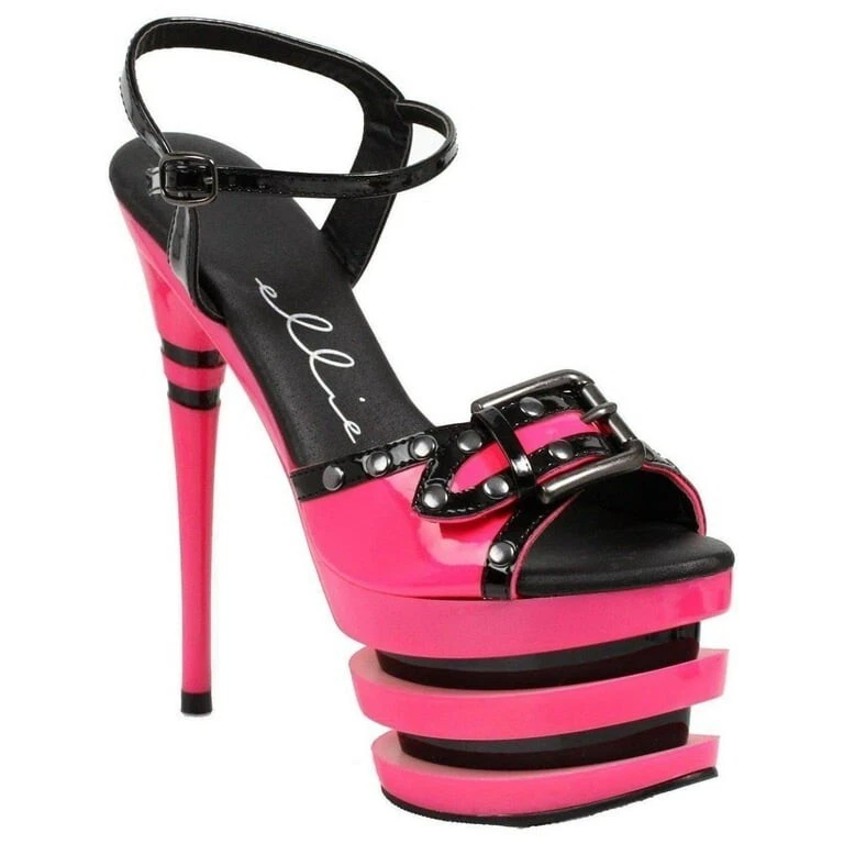 Ellie Shoes Pink Platform Heels 7 Inch Stilettos Buckle Straps Size 7 NIB - Image 1 of 4