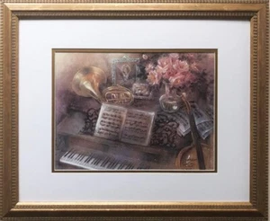 "Lena Liu ""Trío Musical"" Firmado a Mano Edición Limitada Arte Enmarcado Piano Música Violonchelo - Imagen 1 de 4