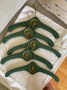 Vintage Rare Monogram MCM Wood Hangers Letter "H" set of (5) Green/Gold - Picture 1 of 8