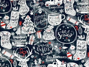 Tina SCRAP 9"x17" Remnant Fabric Cotton Merry Christmas Chalkboard Deer Jingle - Picture 1 of 1