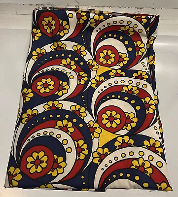 VINTAGE 1970 KLOPMAN MILLS - ABSTRACT PSYCHEDELIC Yellow Red Blue FABRIC 44”X72” - Image 1 of 3