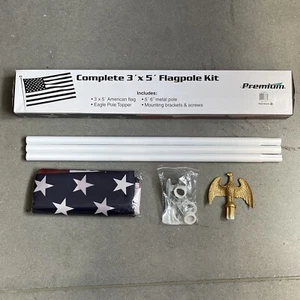 PREMIUM FLAG POLE KIT 3' x 5' AMERICAN FLAG WITH EAGLE TOPPER 6ft POLE & BRACKET - Picture 1 of 6