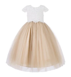Floral Lace Flower Girl Dress Tulle Dress Wedding Bridesmaid Dress Lace Dress - Picture 1 of 13