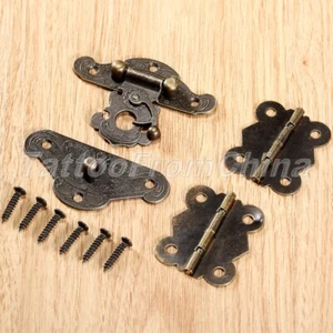 1 x Jewelry Box Latch Hasps + 2 x Butterfly Hinges Retro Cabinet Furniture D茅cor - Picture 1 of 12