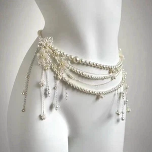 Body Chain Jewelry Multilayer Pearl Waist Belt Multi-layer Flower Tassel Belt US - Picture 1 of 9