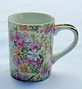 Beautiful Floral Coffee Mug Cup With Gold Handle Mother's Day Gift Flowers Tea - Picture 1 of 6