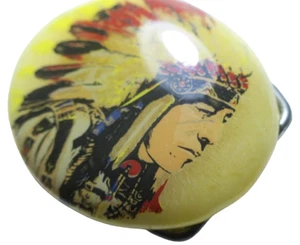 Vtg Native American Indian Chief Head Belt Buckle Hand Painted Agate Stone 🌞 - Picture 1 of 9