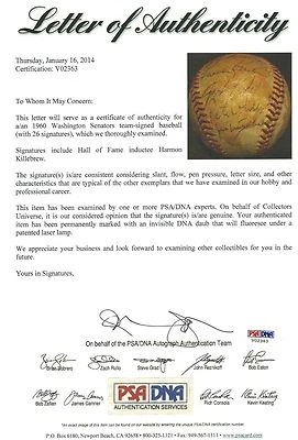 1960 Senators 26x Team Signed Baseball PSA/DNA Final Washington Harmon Killebrew - Image 1 of 4