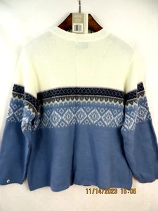 FASHION BUG SZ 18/20W NWT Acrylic Denim Blue Country White Pullover Sweater - Picture 1 of 16
