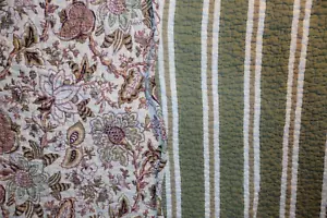 Reversible Pink Green French Country Jacobean Floral Quilt Bedspread Full/Queen - Picture 1 of 10