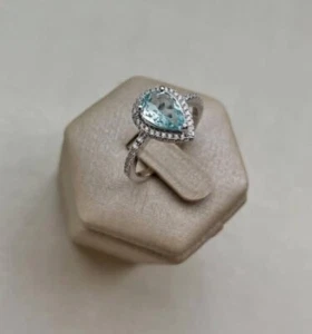 2.26 Ct Pear Cut Natural Aquamarine Diamond Engagement Ring 14K solid White gold - Picture 1 of 5