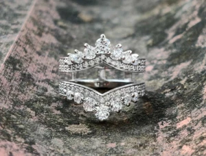 3Ct Round Cut Moissanite 14K White Gold Plated Enhancer Wedding Wrap Ring Guard - Picture 1 of 5