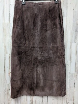 Saia maxi de couro lavável camurça marrom vintage ocidental preppy grunge gótico boêmio - Imagem 1 de 4