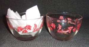 SET OF 2 VINTAGE CLEAR GLASS PINK PANTHER ROSE PROMO BOWLS - Picture 1 of 8