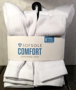 New SofSole Comfort Casual Cushion Crew Athletic socks White Large 6 Pair - Picture 1 of 5