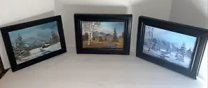 Dipinti olio su tela paesaggio montagna firmati Peggy Lane 5"x7" set di 3 - Foto 1 di 13