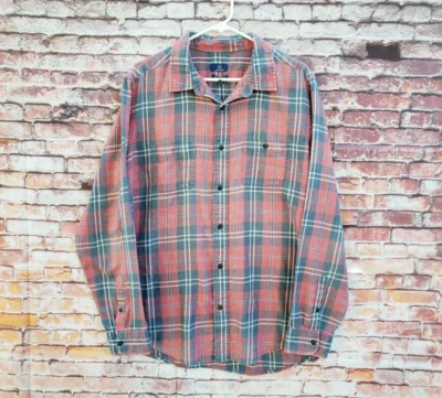 🔥 George Red / Gray Plaid Button Down Collared Shirt XL Classic Lightweight - Image 1 of 4