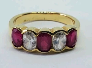 Gold Sterlingsilber ovaler Rubin CZ halbe Einfassung Ring Größe 8 - Bild 1 von 9