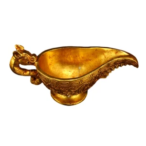 Vintage Chinese Gilt Gold Bronze Chi Dragon Design Wine Cup - Picture 1 of 9