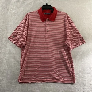 Oxford Golf Mens Polo Shirt Red White Stripe Large Cotton Short Sleeve Collar - Picture 1 of 6