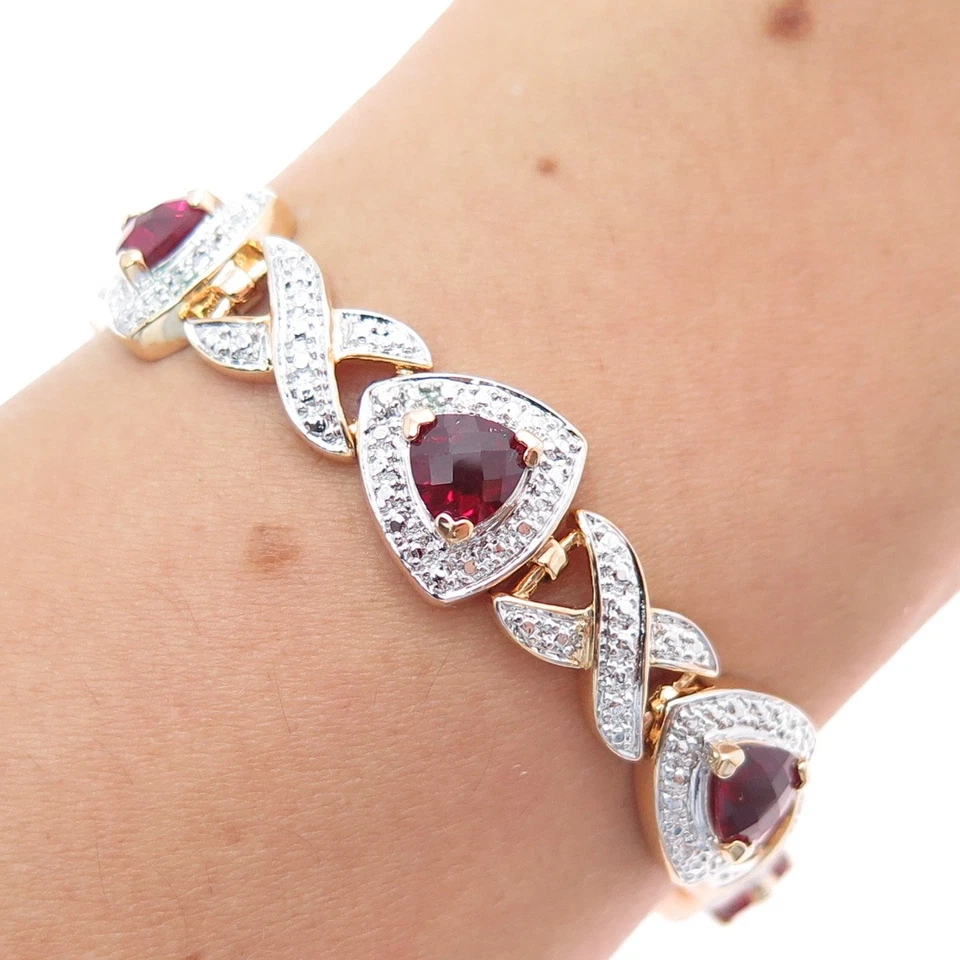 ROSS SIMONS 925 Sterling Gold Plated Lab-Created Ruby Infinity Link Bracelet 8" - Image 1 of 4