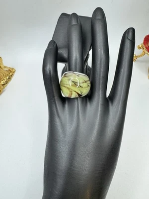 Anillo Vintage Arte Cristal Murano Colores Verano Amarillo Y Marrón Talla 6.5 Estilo Domo Foto 1 de 4