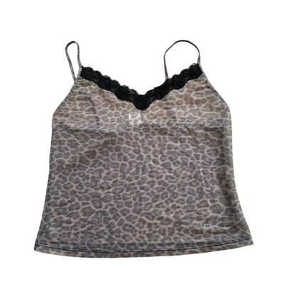 Express Underwear Leopard Print Cami Top Black Lace Trim Sheer Tank Small - Image 1 of 4