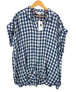 Jane & Delancey fließendes lässiges Gingham-Top mit Knöpfen Strand adrett Gr. 1X - Bild 1 von 9