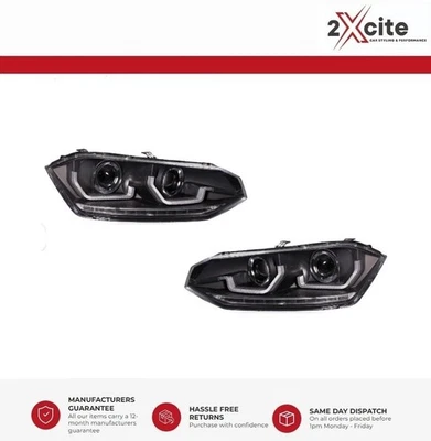 VW Polo Mk 6 2017-2021 6R Model Black DRL Look Headlights & Dynamic Indicators - Image 1 of 2
