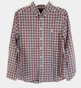 Polo Ralph Lauren Big Boy's L (14-16) Plaid Poplin Shirt - Red w/White Pony NEW - Picture 1 of 4