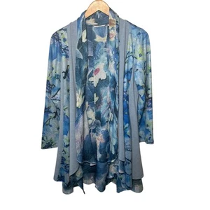 Soft Surroundings Cardigan Knit Open Front Blue Floral Draped Lagenlook XS - Picture 1 of 6