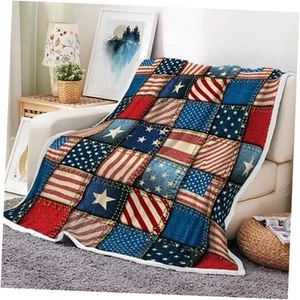American USA Flag Throw Blanket, 4th of July Independence Day 50X60 Color - Picture 1 of 6