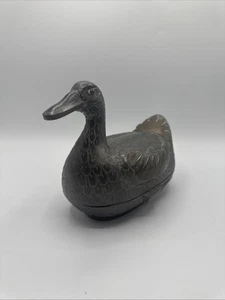 Contenitore portagioie anatra metallo inciso vintage ottone intarsiato 4,5 libbre decorativo - Foto 1 di 11
