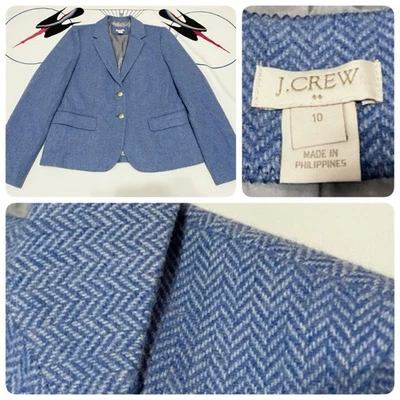 Chaqueta Blazer Mujer J Crew Botones Dorados Espiga Mezcla Lana Azul 10 ¡Como Nueva! Foto 1 de 4