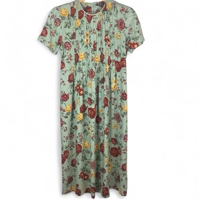 Винтажный Sag Harbor зеленый цветочный прерии коттедж макси платье размер 14 льняной вискозы галстук - Изображение 1 из 4