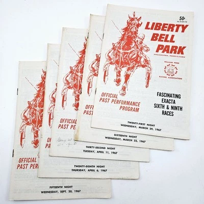 Liberty Bell Park Philadelphia Penn 1967 arnés programas de carreras de caballos lote de 5 Foto 1 de 4